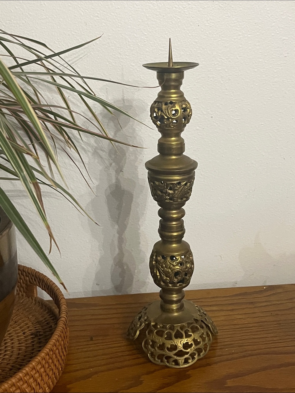 Ornate Gold Filigree Candle Holder - Decorative Brass Tone